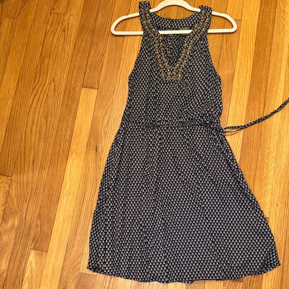 Lucky Brand Navy and Cream Midi Dress